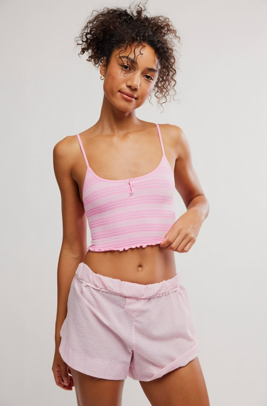 Free People Snap Into It Henley Crop 
Neon Gumdrop
