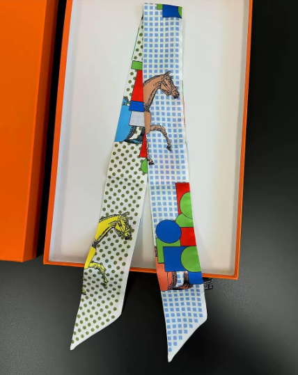 YAZ. Geometric Polka Dot Horse Print Silky Skinny Scarf