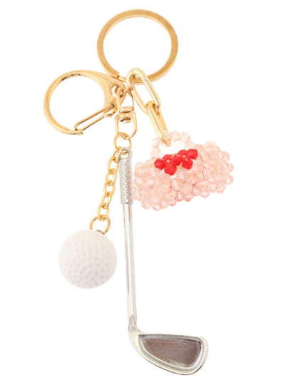 YAZ. Hole In One 3 Pc Golf Club Ball With Beaded Gold Bag Keychain
