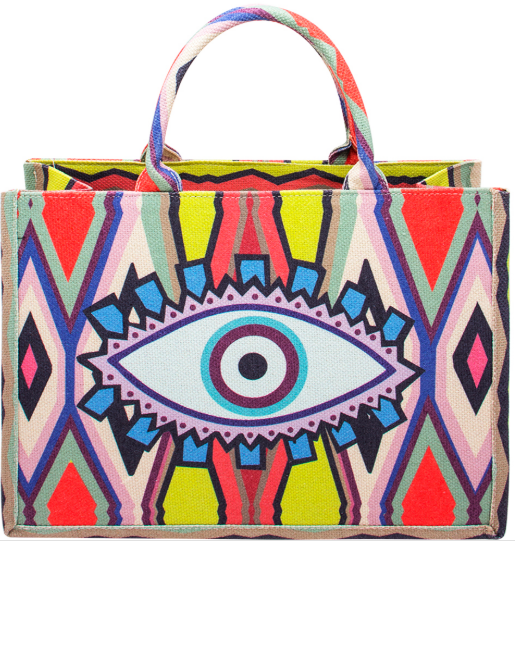 YAZ. Multi Color Pattern Design Evil Eye Tote Bag