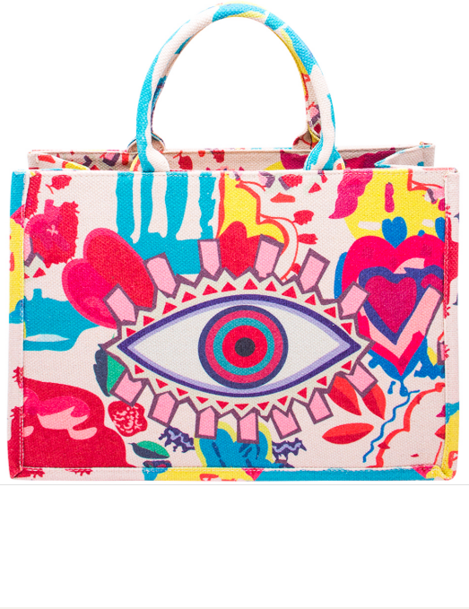 YAZ. Multi Color Pattern Design Evil Eye Tote Bag