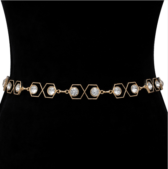 YAZ. Geometric Shape Krystal Design Link Hook Belt