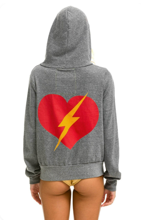 Aviator Nation Bolt Heart Zip Pullover Hoodie Relaxed
