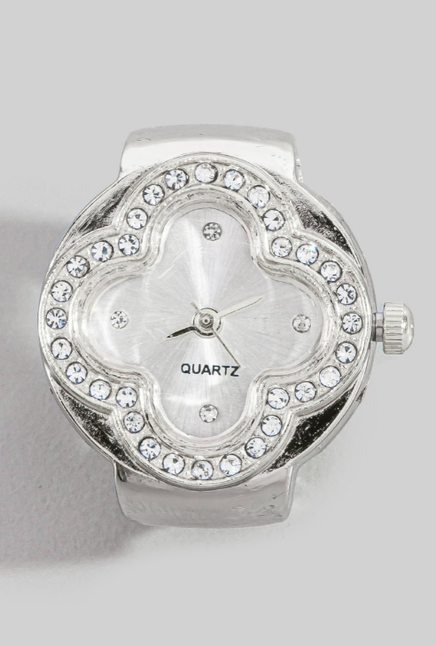 YAZ. Krystal Clover Round Watch Ring