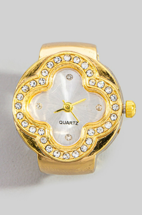 YAZ. Krystal Clover Round Watch Ring