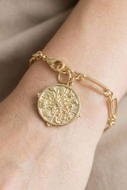 YAZ. Paper Clip Bracelet with Engraved Medallion Charm