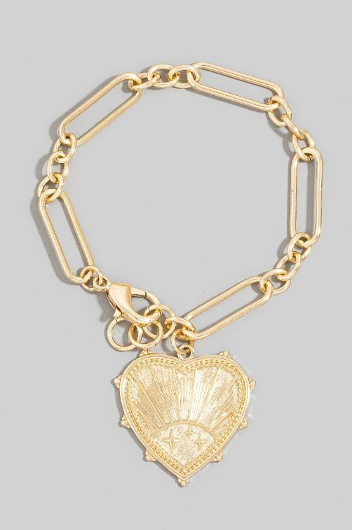YAZ. Paper Clip Bracelet with Jumbo Heart Charm