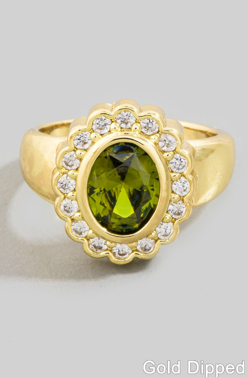 YAZ. Halo Framed Chartreuse Pinky Ring
