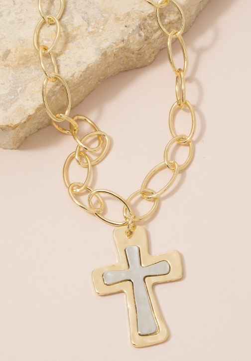 YAZ. Flat Hammered Cross Pendant Necklace
