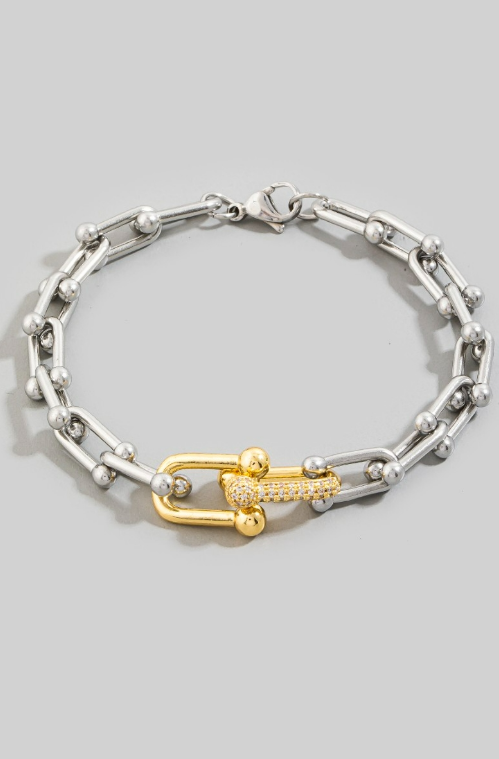YAZ. 2 Toned Abstract Clasp Chain Bracelet