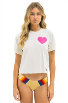 Aviator Nation Heart Print Boyfriend Tee in Vintage White/Neon Pink