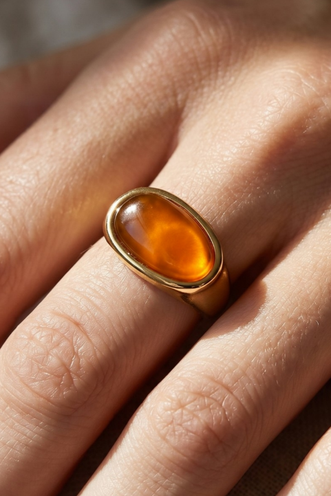 YAZ. Oval Natural Stone Signet Ring