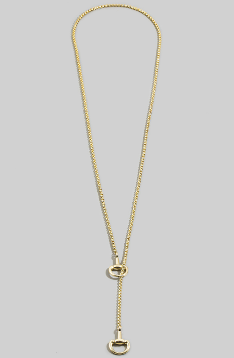 YAZ. Box Chain Horsebit Drop Lariat Necklace