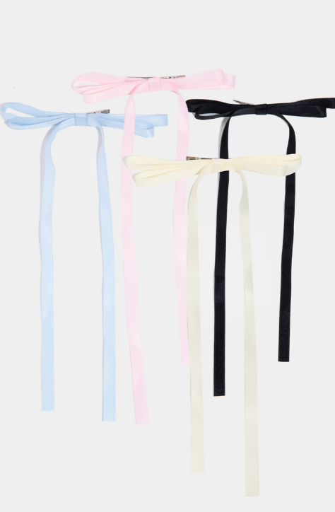 YAZ. 4Pc Long Thin Satin Ribbon Bow Hair Clips