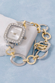 YAZ. Two Tone Cz Toggle Chain Bracelet Watch by YAZ.