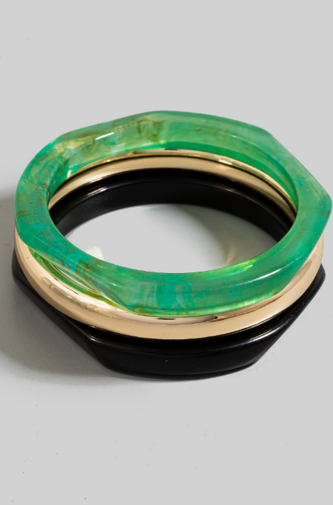 YAZ.  Metallic And Acetate Bangle Bracelet Set