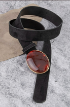 YAZ.  Vegan Leather w/ Oval Resin Buckle Belt