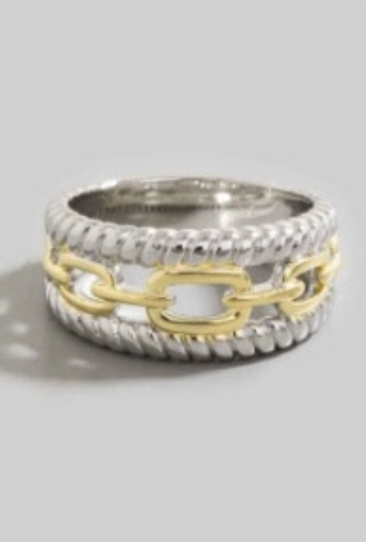 YAZ. 14K Gold Dipped Two Tone Rope And Chain Pattern Ring