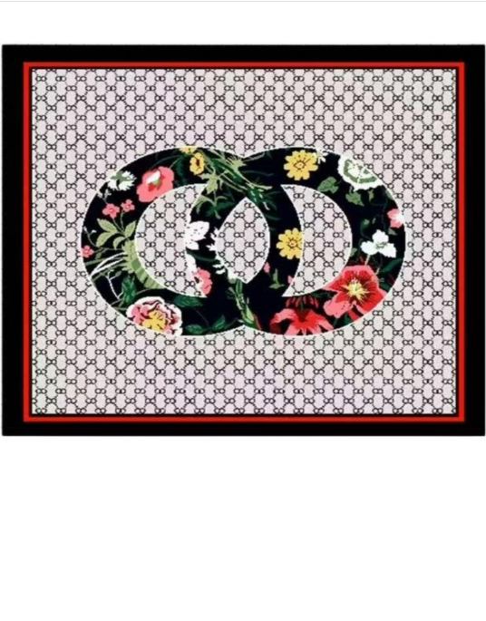 YAZ. Floral Monogram Silky Bandana Scarf White