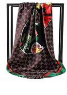 YAZ. Floral Monogram Silky Bandana Scarf Black