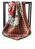 YAZ. Floral Monogram Silky Bandana Scarf Brown