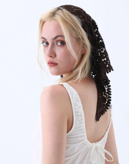 YAZ. Boho Crochet Lace Head Scarf Lightweight Floral Knit Headband