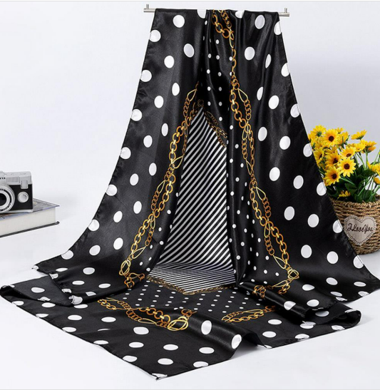 YAZ. Polka Dot Chain Silky Bandana Square Scarf
