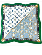 YAZ. Retro Flower Pattern Silky Bandana Square Scarf Green