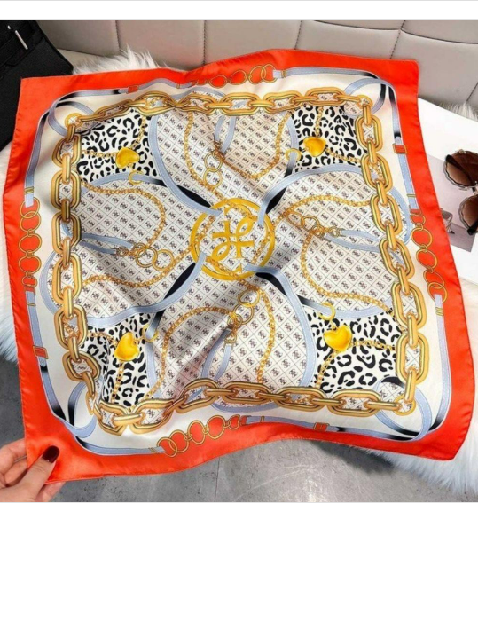 YAZ. Chain Leopard Heart Print Scarf Orange