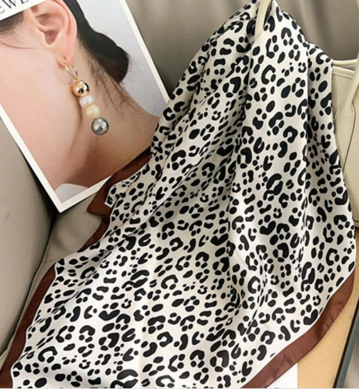 YAZ. Leopard Print Satin Bandana Scarves