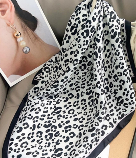YAZ. Leopard Print Satin Bandana Scarves