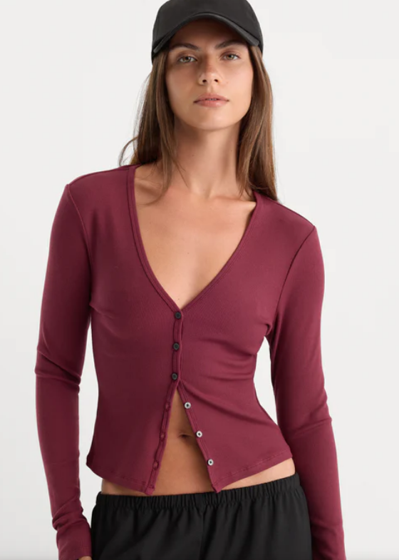 Good American The Rib V Neck Cardigan