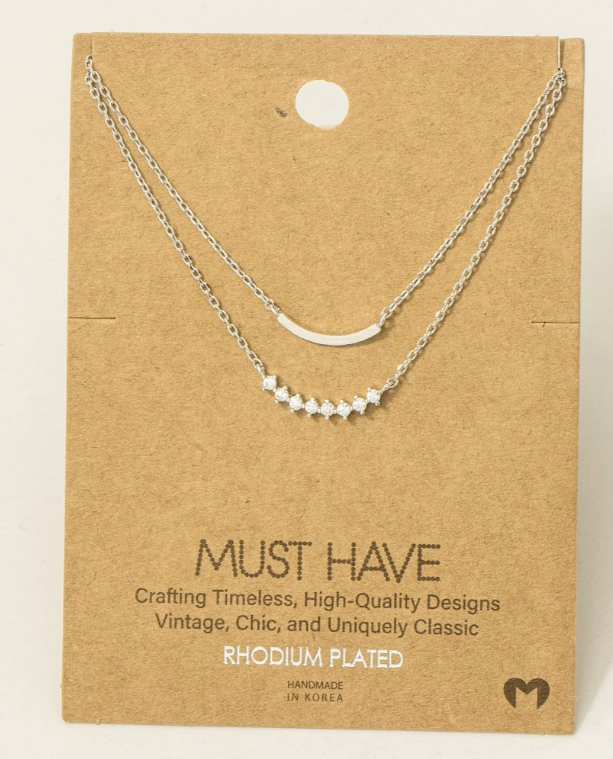 GOLDEN Gold Dipped Layered Rhinestone Curved Bar Necklace