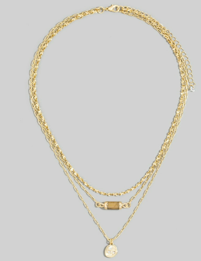 GOLDEN Triple Layer Gold Stone Pendant Necklace