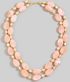GOLDEN Marble Resin And Metallic Beaded Layered Necklace Pink