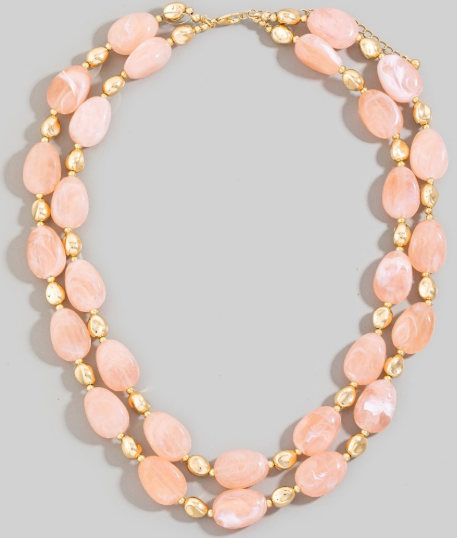 GOLDEN Marble Resin And Metallic Beaded Layered Necklace Pink