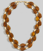 GOLDEN Marble Resin And Metallic Beaded Layered Necklace Brown