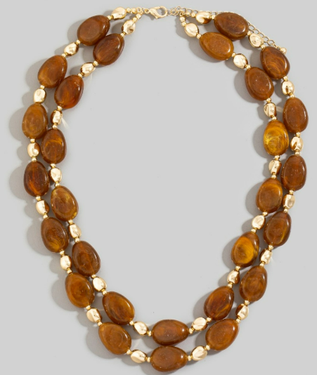 GOLDEN Marble Resin And Metallic Beaded Layered Necklace Brown