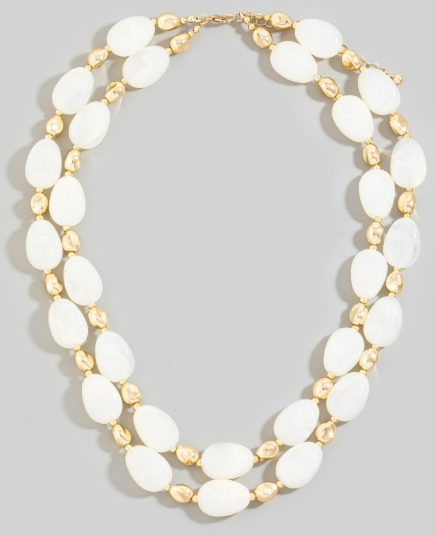 GOLDEN Marble Resin And Metallic Beaded Layered Necklace White