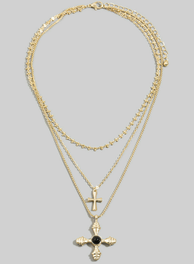 GOLDEN Triple Layer Cross Pendant Satellite Chain Necklace