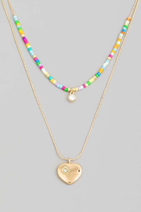 GOLDEN Heart And Gem Charms Layered Necklace
