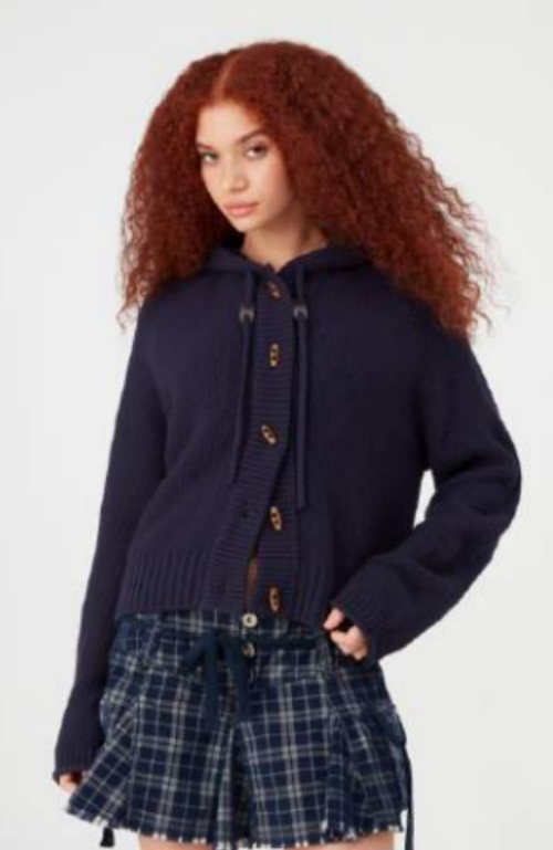 BDG Toggle Knit Hoodie Navy