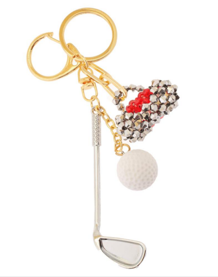 YAZ. Hole In One 3 Pc Golf Club Ball With Beaded Gold Bag Keychain