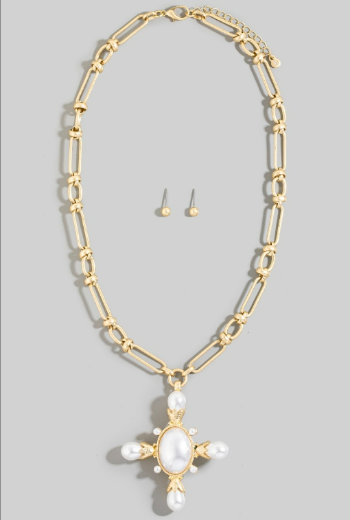YAZ. Bold Heirloom Cross Necklace w/ Studs