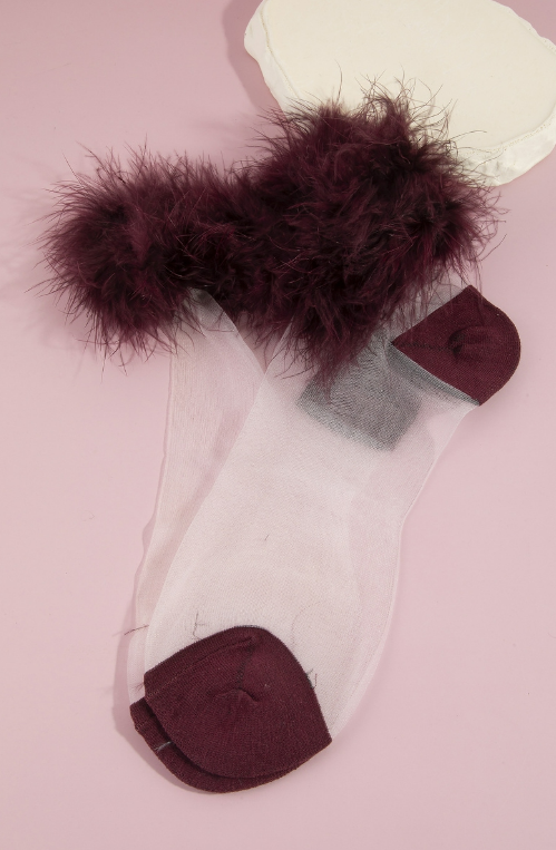 YAZ. Fur Ankle Sheer Crew Socks