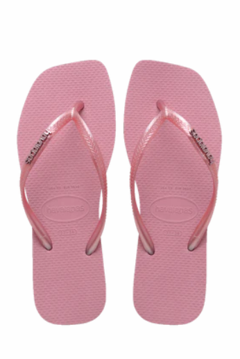 Havaianas Slim Square Logo Metallic Flip Flops