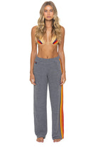 Aviator Nation 5 Stripe Wide Leg Sweatpants in Heather Grey by Aviator Nation