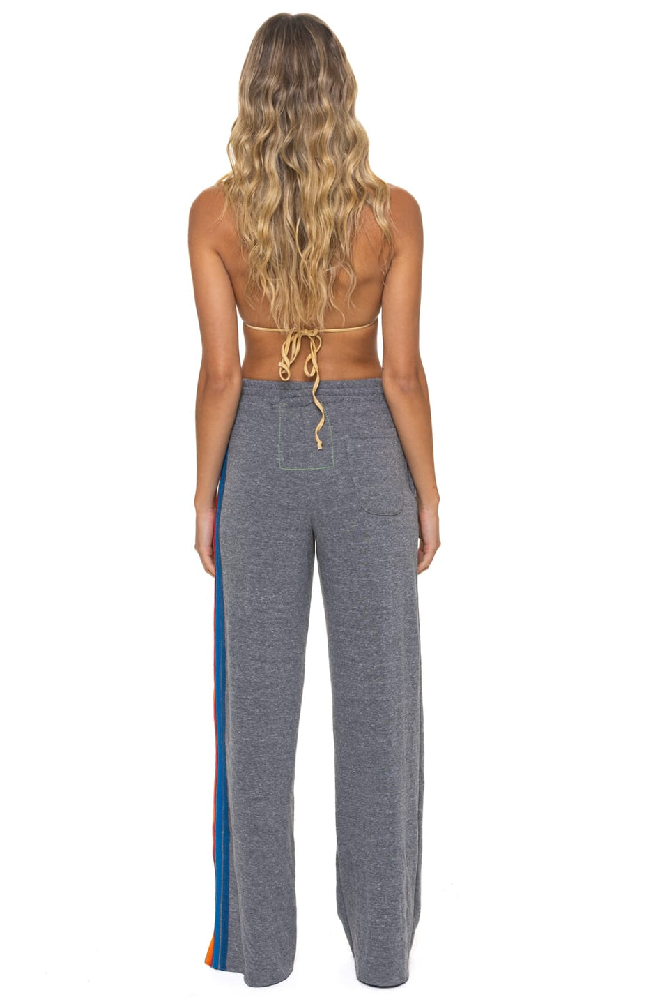 Aviator Nation 5 Stripe Wide Leg Sweatpants in Heather Grey by Aviator Nation