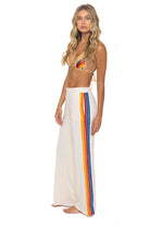 Aviator Nation 5 Stripe Wide Leg Sweatpants in Vintage White