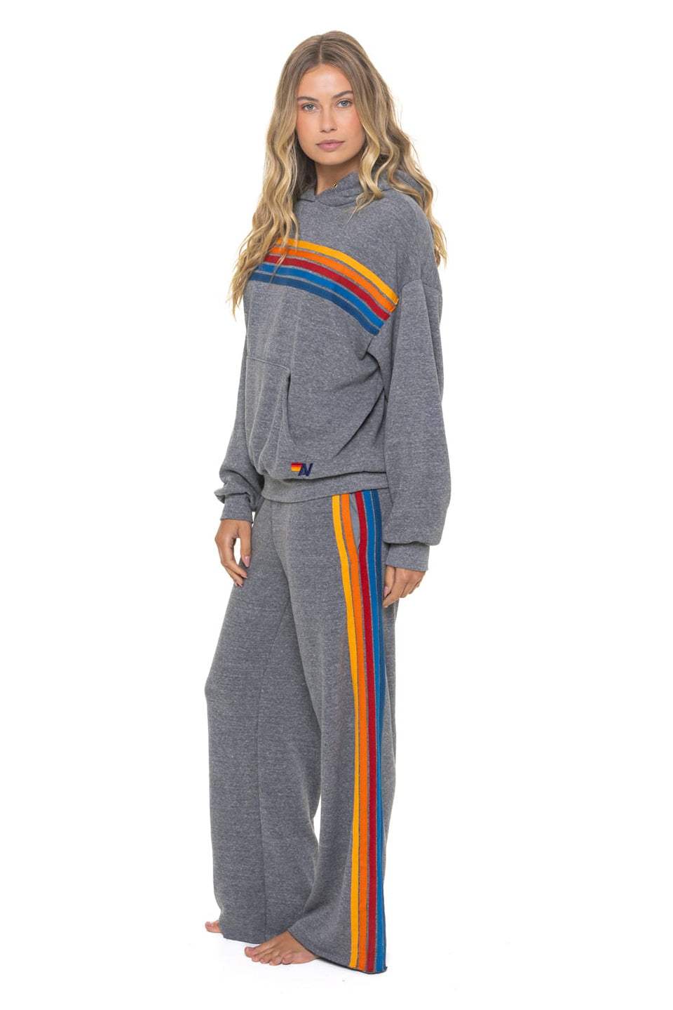 Aviator Nation 5 Stripe Wide Leg Sweatpants in Heather Grey by Aviator Nation